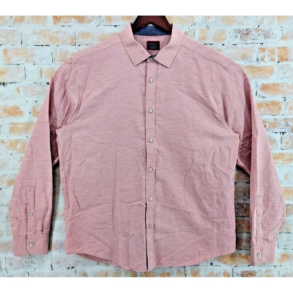 UNTUCKit Men's Long Sleeve Salmon Pink Button‎ Up Business Casual Shirt Size XL
